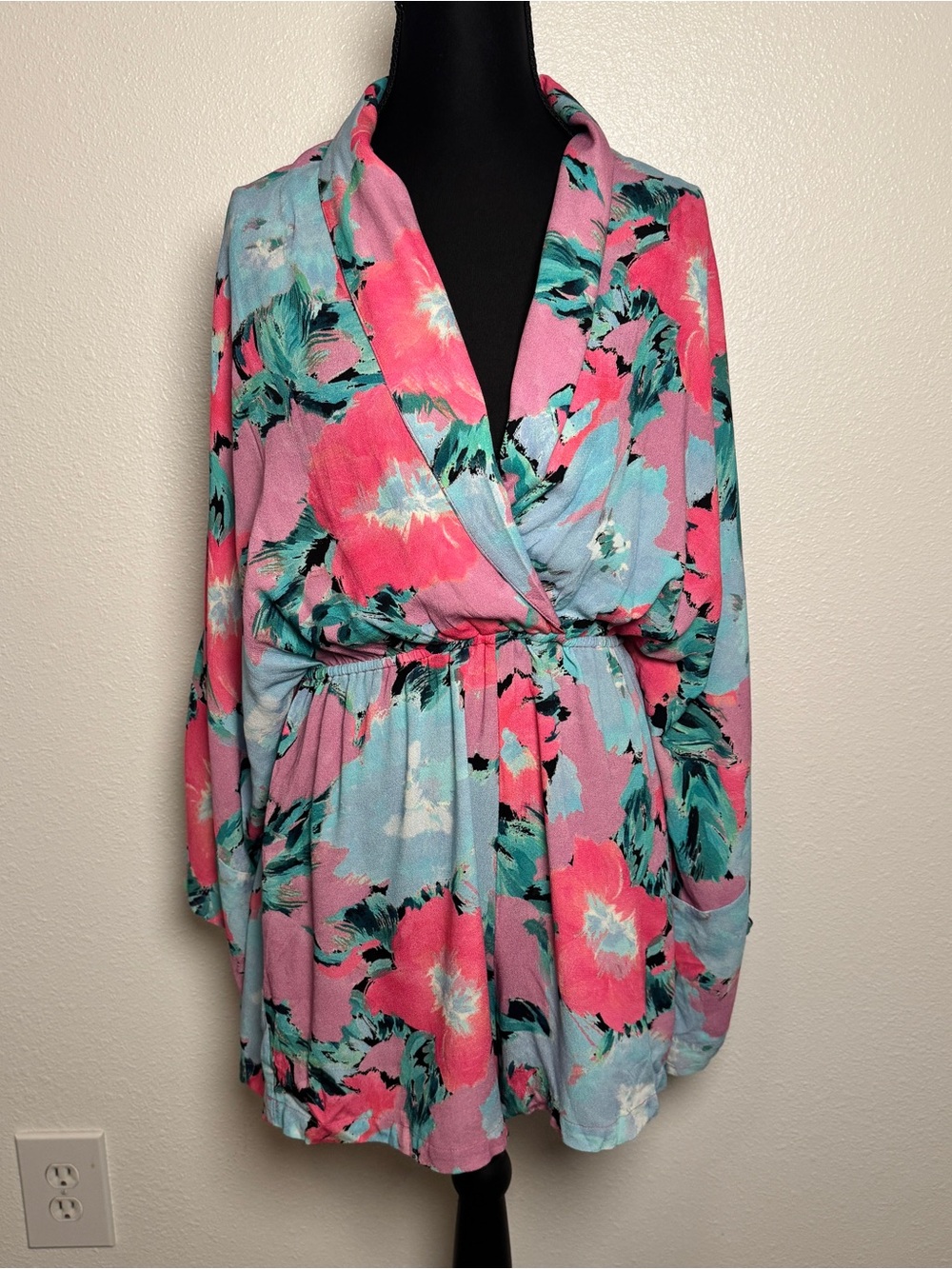 Jen’s Pirate Booty Floral Kimono Romper S Boho Dolman Sleeve Tropical - Picture 2 of 5